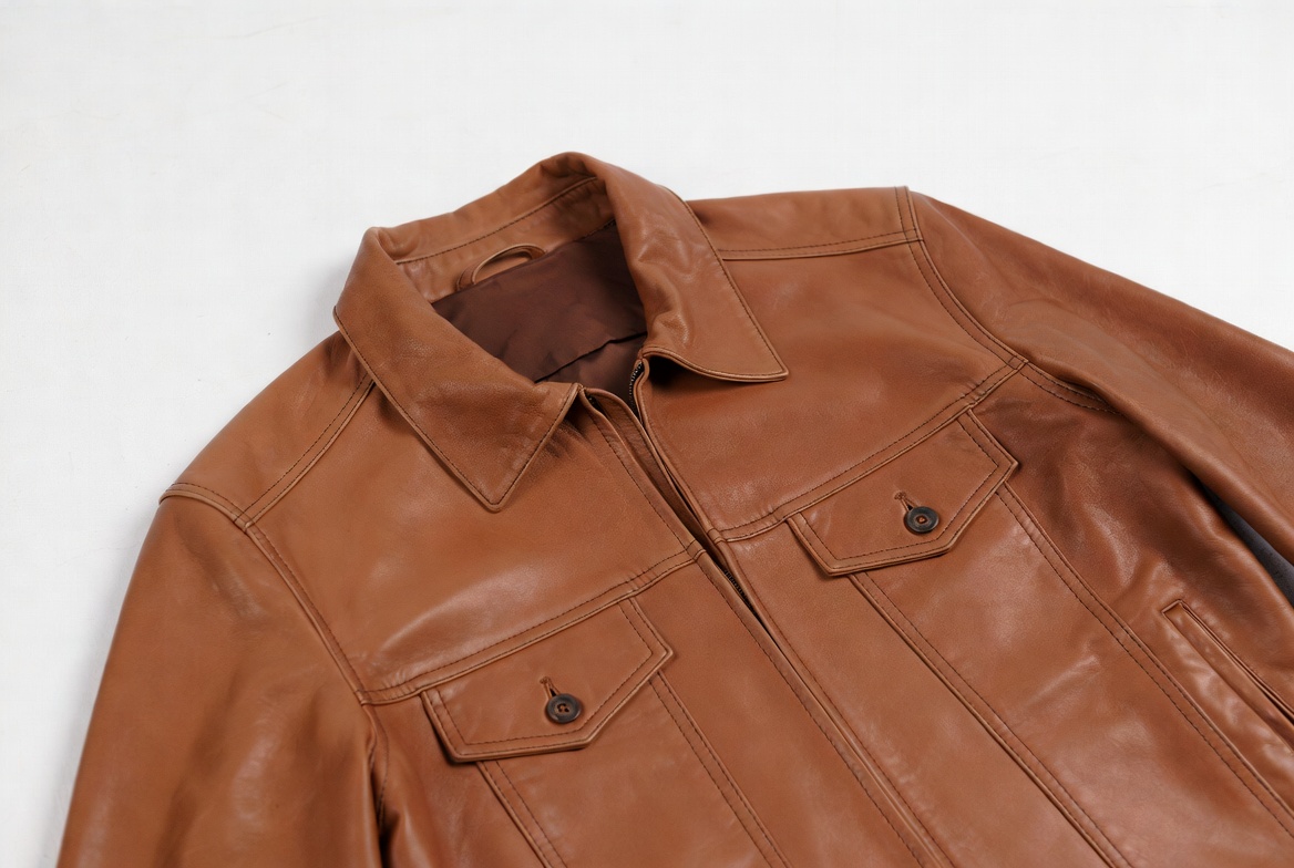 Restored tan leather jacket