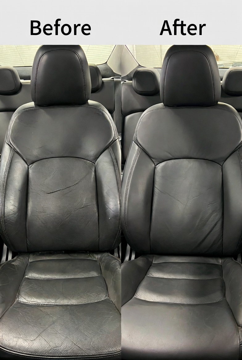Before and after leather car seat restoration